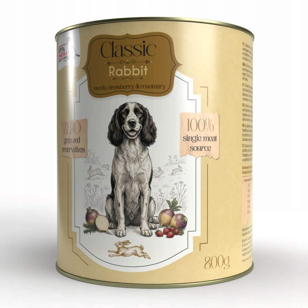 Mokra karma dla psa Syta Micha Classic - monoproteinowa z królikiem i brukwią, puszka 800g