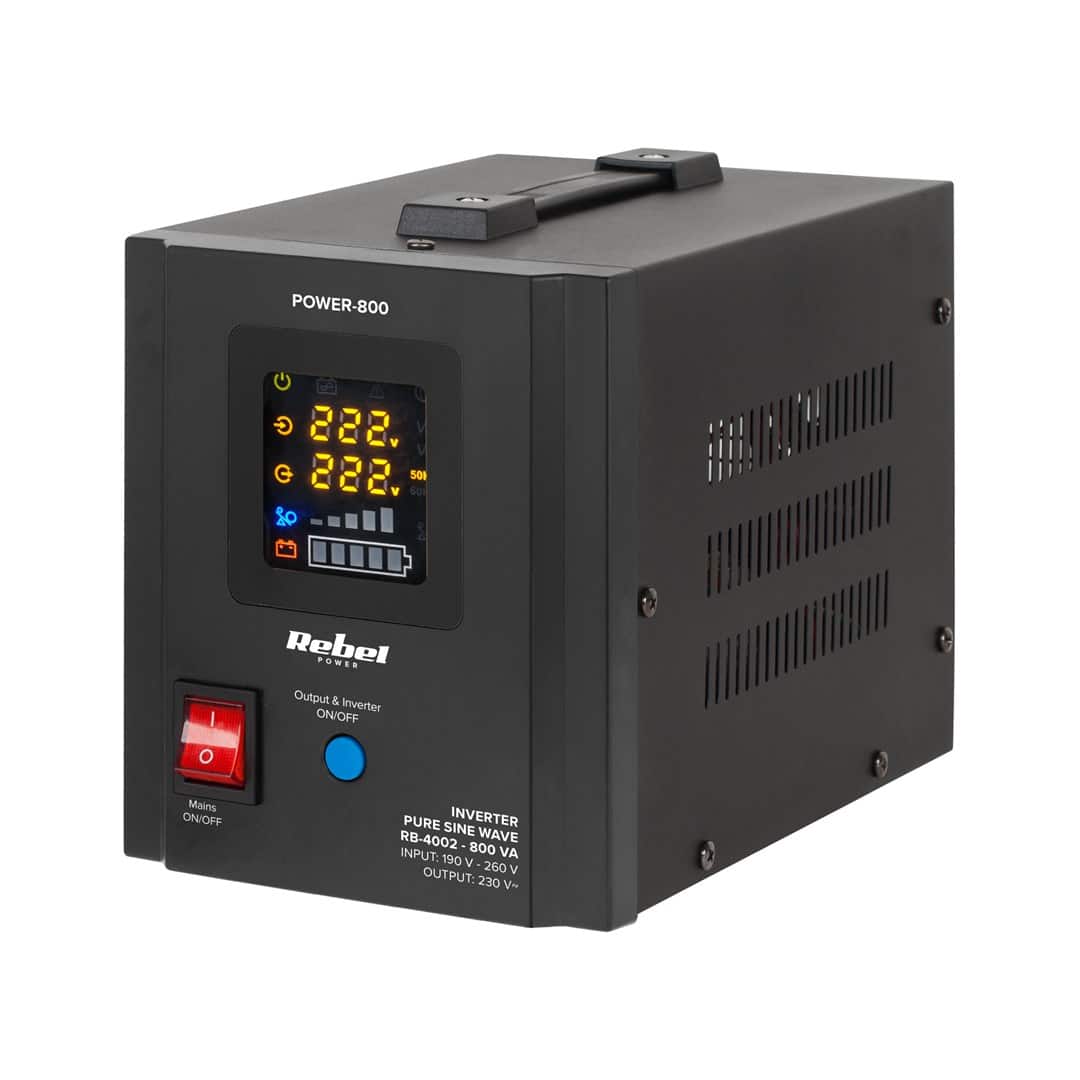 Zasilacz awaryjny Rebel POWER-800 - UPS z czystą sinusoidą i ładowaniem 12V, 800VA/500W — zdjęcie 1 z 4