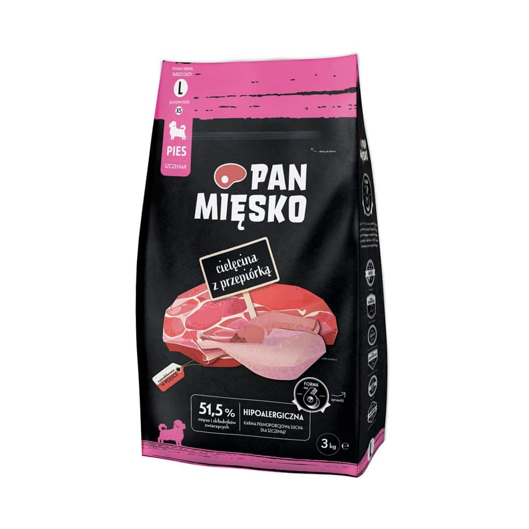 Karma sucha dla szczeniąt Pan Mięsko Cielęcina z przepiórką 3kg