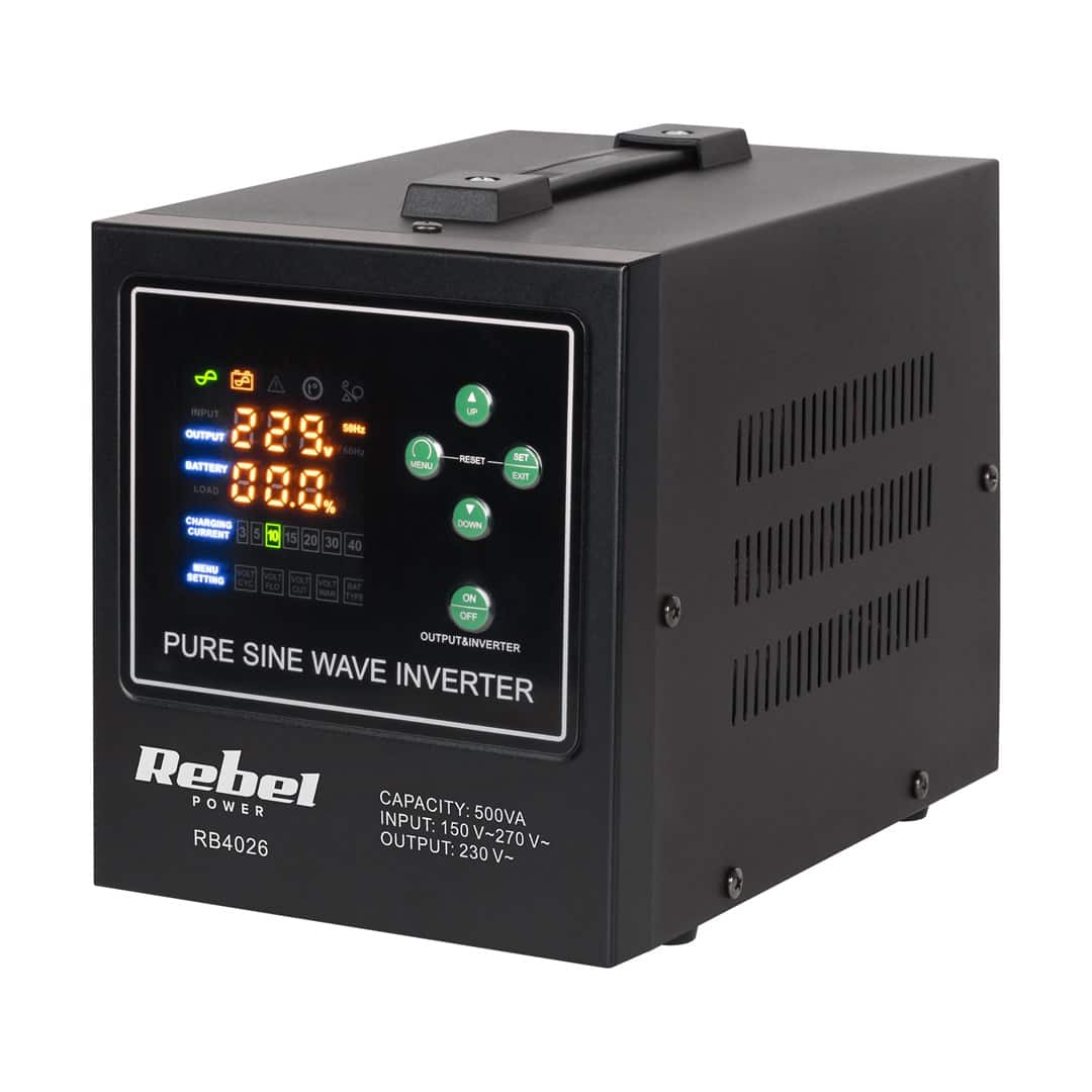 Zasilacz awaryjny Rebel LFP4 500VA/300W z czystą sinusoidą i ładowaniem 12V 230V (RB-4026) — zdjęcie 1 z 4