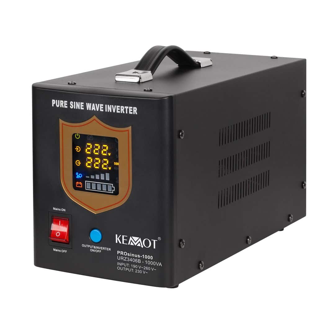 Zasilacz awaryjny KEMOT PROsinus-1000, czarny, 1000VA/700W, z czystą sinusoidą i ładowaniem 12V — zdjęcie 1 z 5