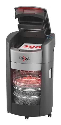 Niszczarka dokumentów Rexel ShredMax AutoFeed+ 300X, poziom bezpieczeństwa P4, niszczy 300 kartek jednorazowo, pojemność kosza 25 l — zdjęcie 1 z 8