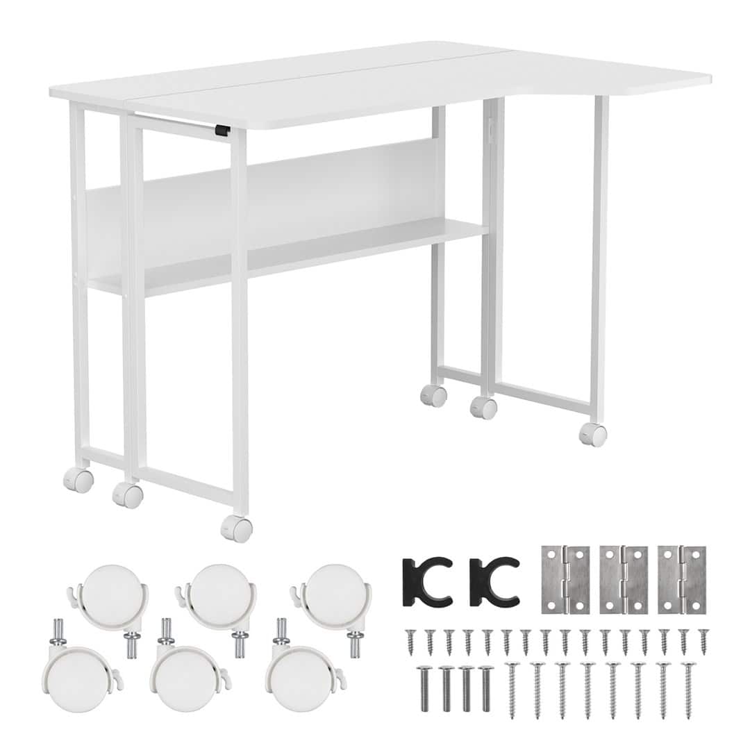 Biurko składane Maclean, białe, mobilne, kątowe, kształt L, MC-126 L/W, 100x73 cm, max. 50 kg — zdjęcie 1 z 8