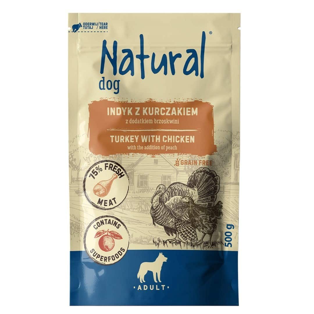 Mokra karma dla psa NATURAL Indyk z Kurczakiem i brzoskwinią 500g