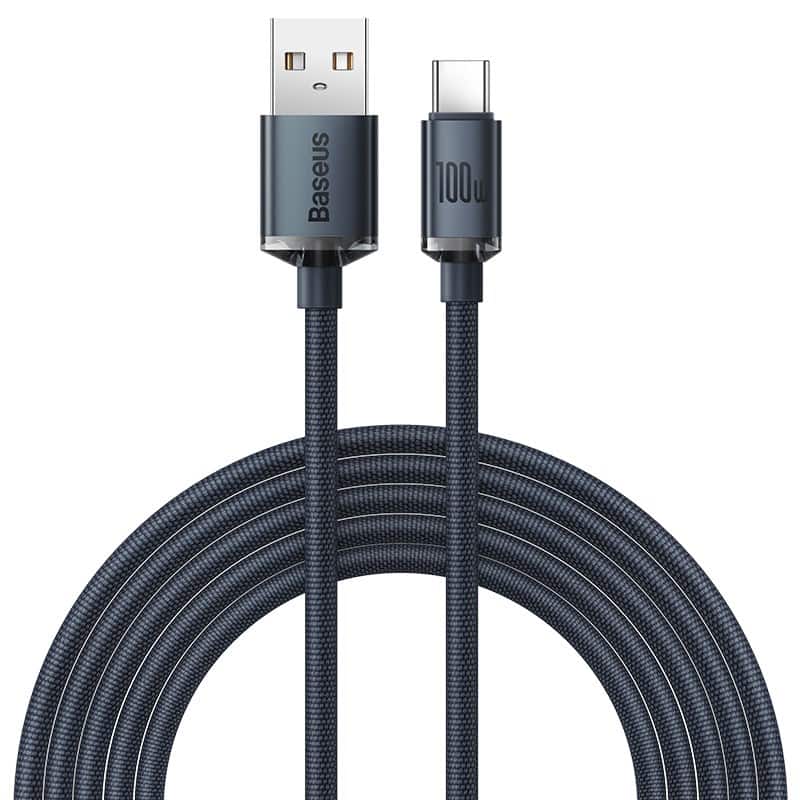 Kabel USB Baseus Crystal Shine, szybkie ładowanie i transfer danych, USB-A - USB-C, 100W, 1,2m, czarny (CAJY000401) — zdjęcie 1 z 8