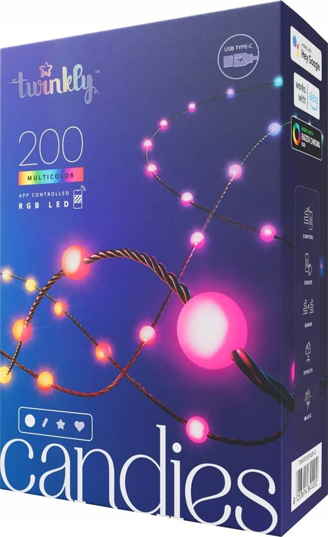 Twinkly Candies – 200 Lampki w kształcie pereł RGB LEDs, zielony przewód, USB-C — zdjęcie 1 z 8