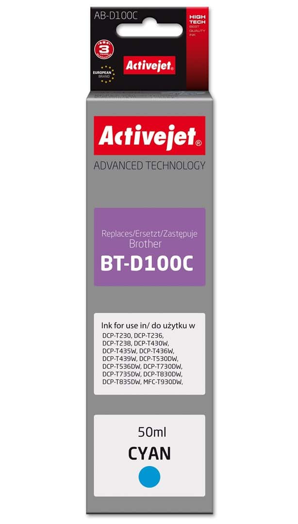 Tusz Activejet AB-D100C (zamiennik Brother BT-D100C) - niebieski, 50 ml