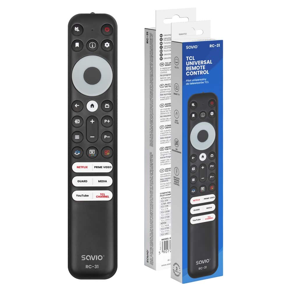 Pilot uniwersalny Savio do telewizorów TCL (model RC-31) — zdjęcie 1 z 6