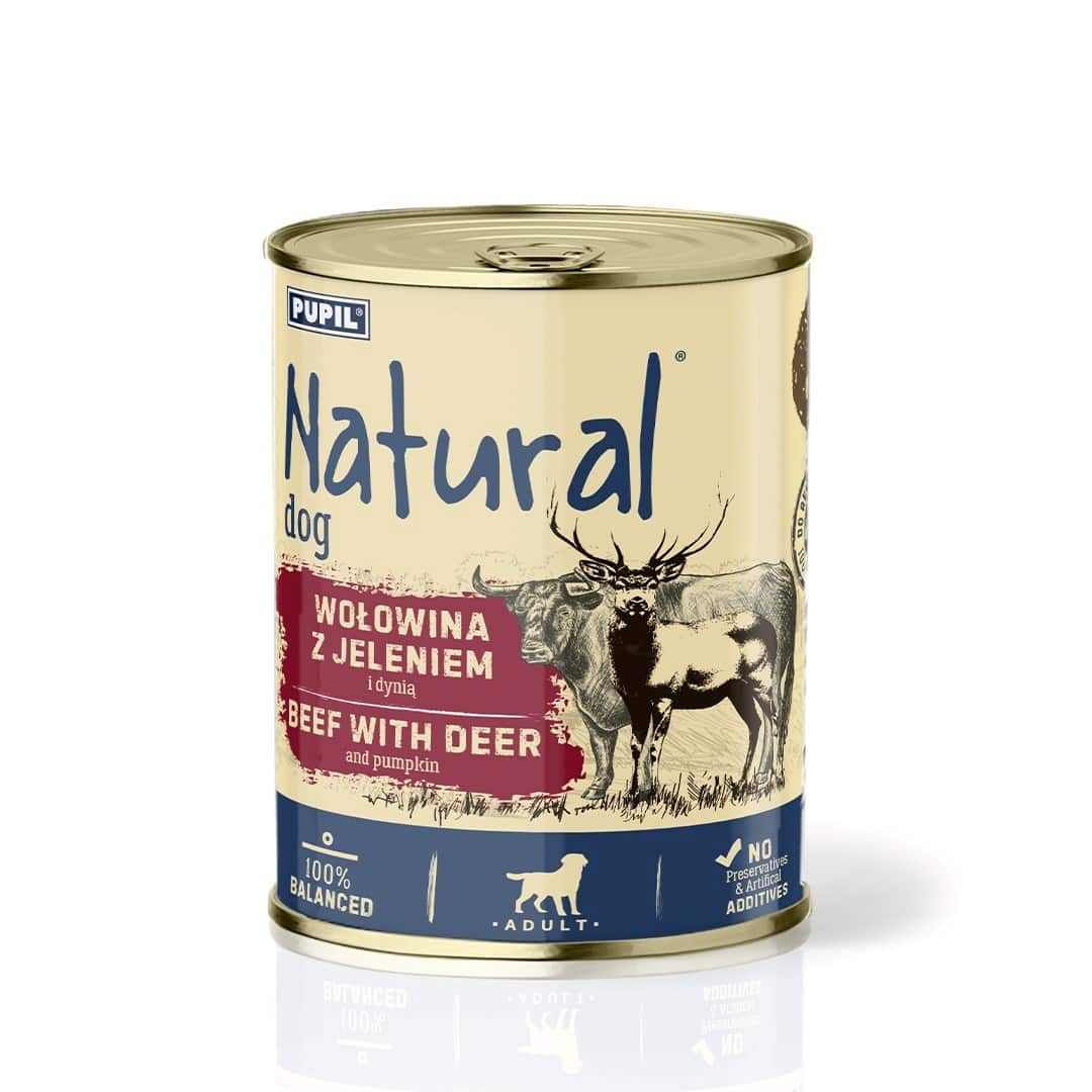 Mokra karma dla psów NATURAL Wołowina z jeleniem i dynią 800g