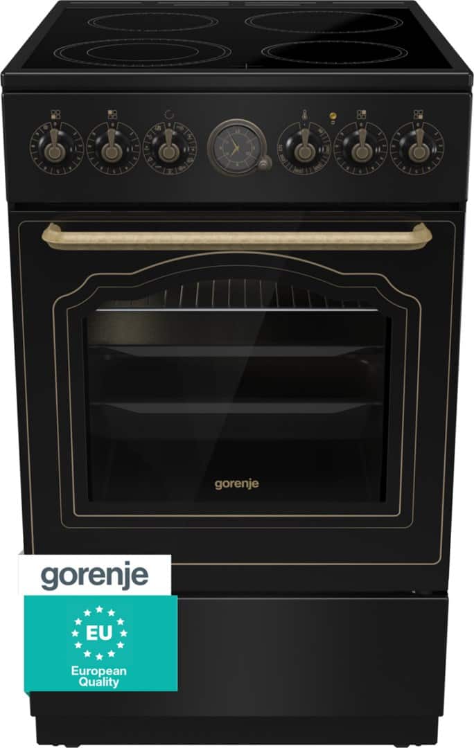 Kuchnia elektryczna GORENJE GECS5B70CLB Retro 50 cm | AirFry | funkcja Pizza | FrozenBake | czarny (OUTLET) — zdjęcie 1 z 8
