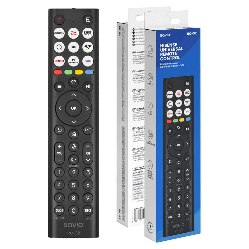 Uniwersalny pilot Savio do telewizorów Hisense (model RC-32) — zdjęcie 1 z 6