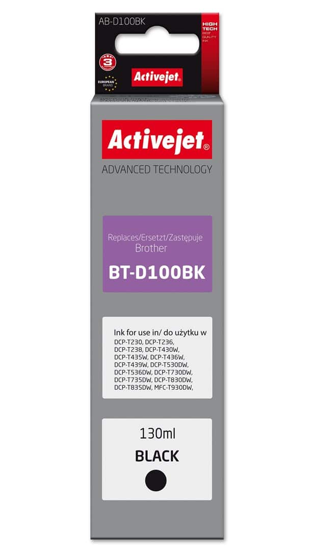 Tusz Activejet AB-D100Bk (zamiennik Brother BT-D100BK) - czarny, 130 ml