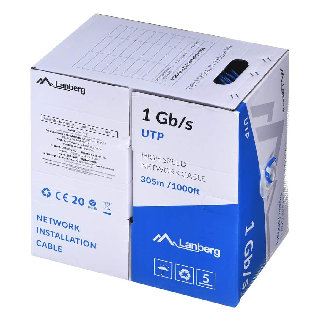 LANBERG KABEL UTP 1GB/S 305M DRUT CCA NIEBIESKI LCU6-10CC-0305-B — zdjęcie 1 z 2