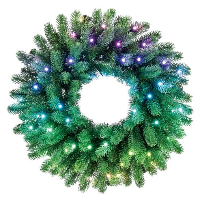 Twinkly Wstępnie oświetlony wieniec – 50 RGB LED, Regal 24" zielony przewód, typ wtyczki C — zdjęcie 1 z 6