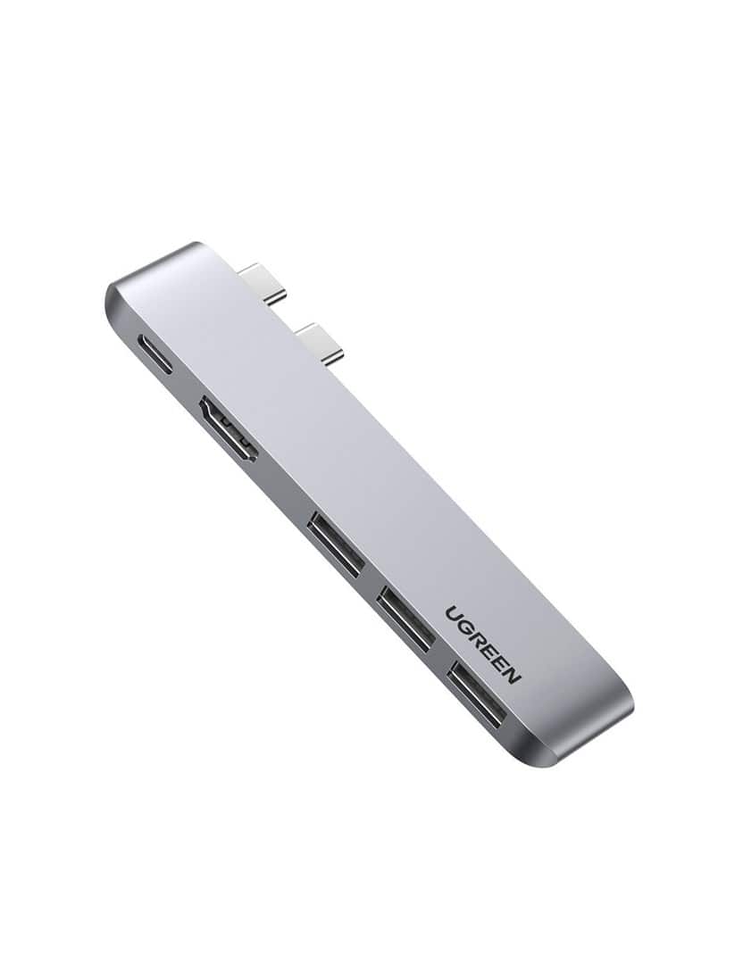 Wielofunkcyjny Hub USB-C Ugreen dla MacBook Pro/Air - 2x USB-C PD (Thunderbolt 3, 100W), HDMI 4K@30 Hz, 3x USB 3.0, szary — zdjęcie 1 z 6