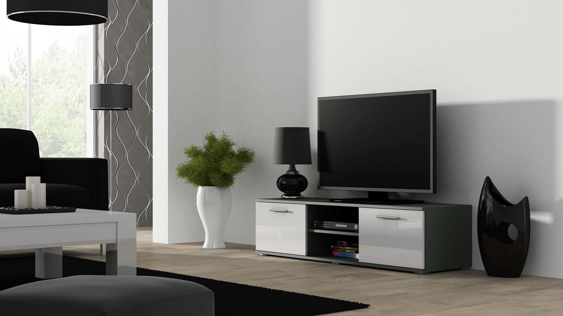 Szafka RTV SOHO 140 szary/biały połysk