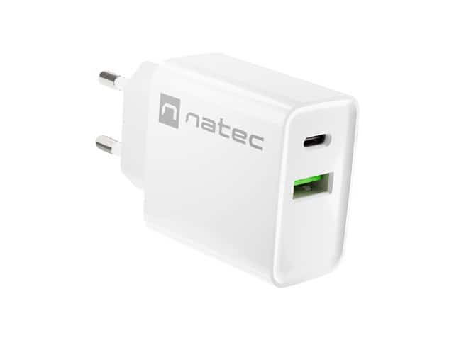 NATEC RIBERA USB-A + USB-C 20W Biała Ładowarka