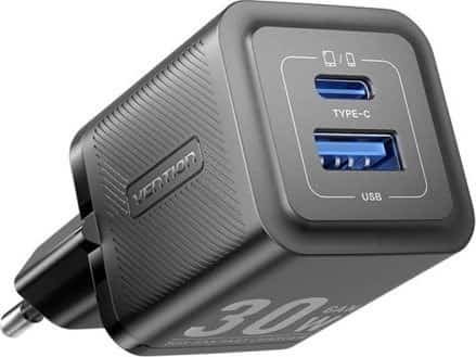Ładowarka Vention 30W czarna 1x USB-A 1x USB-C