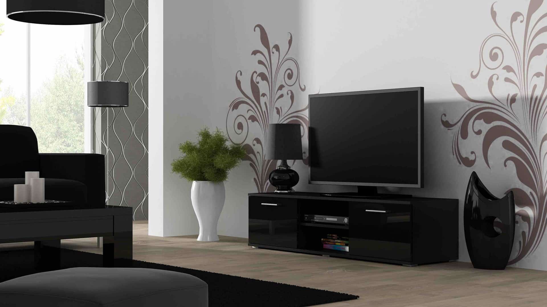 Szafka RTV SOHO 140 czarny/czarny połysk