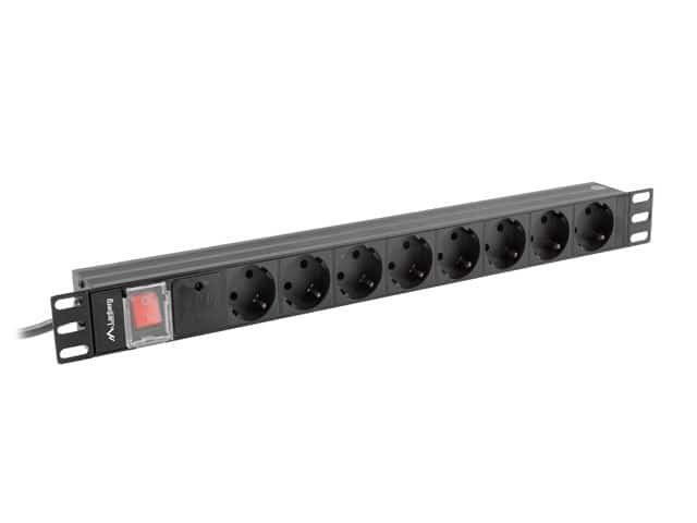 LANBERG Listwa Zasilająca RACK 1U, 16A, 8x Shuko, 2m, Czarna