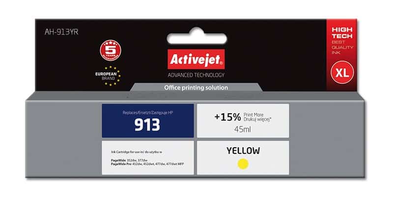 Activejet AH-913YR Tusz 45ml Żółty - Kompatybilny z HP