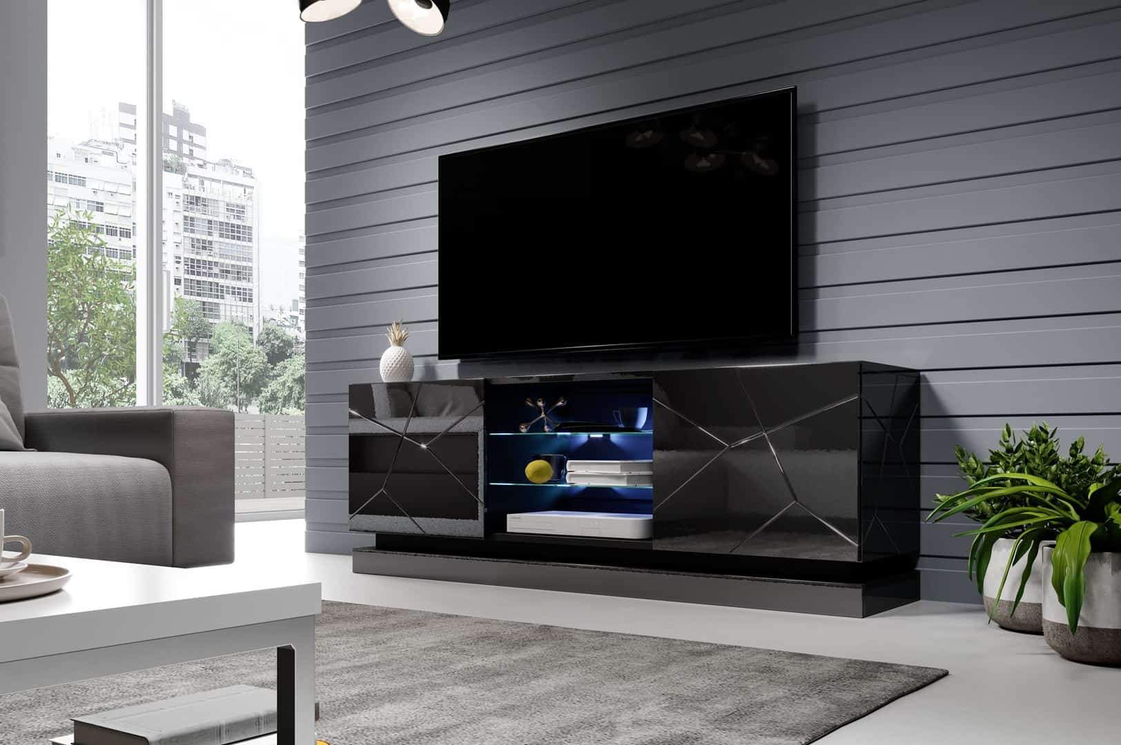 Szafka RTV QIU 160 MDF czarny połysk