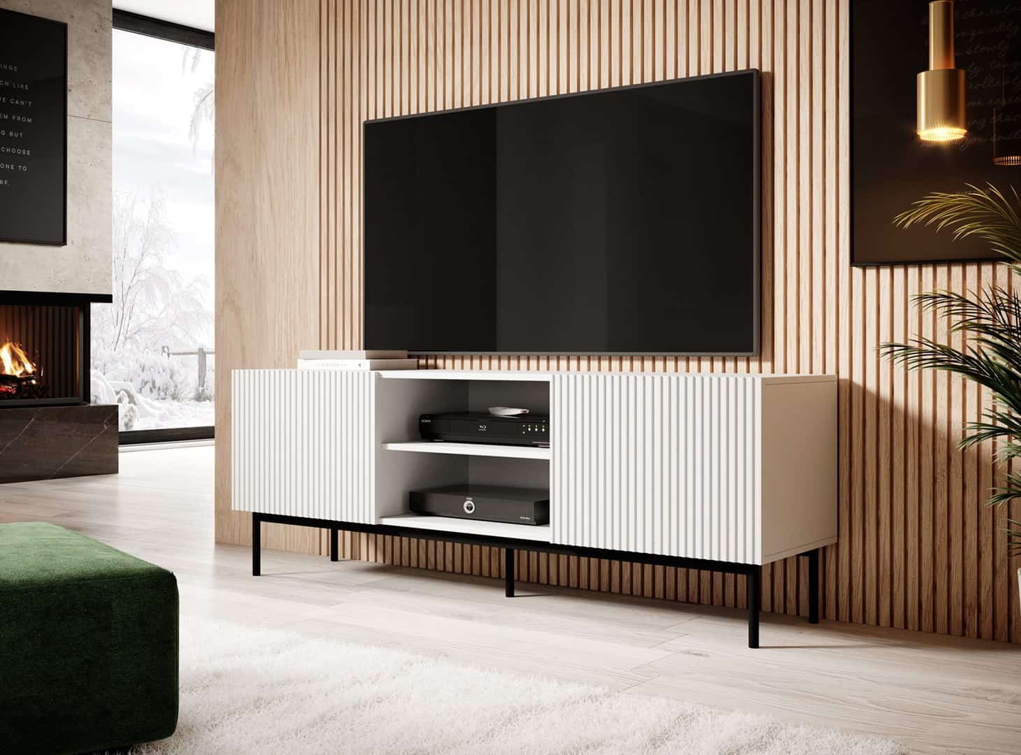 Szafka RTV PAFOS 150x40x60, biały mat