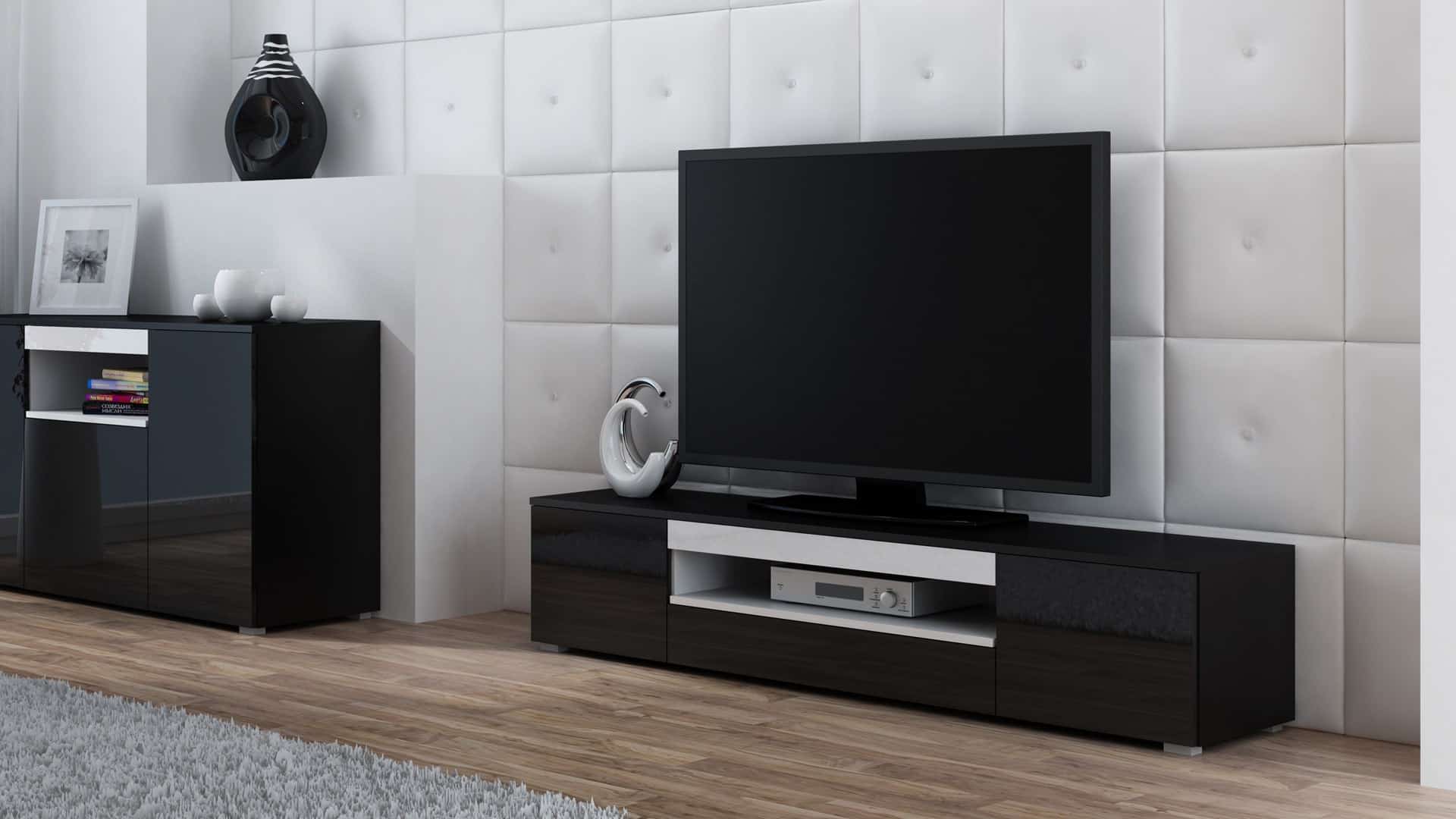 Szafka RTV VIVA 180 czarny/czarny połysk+biały