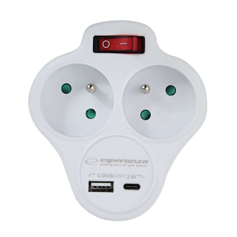 ESPERANZA ROZGAŁĘŹNIK ELEKTRYCZNY 2 GN. USB-C USB-A WŁ. BIAŁY