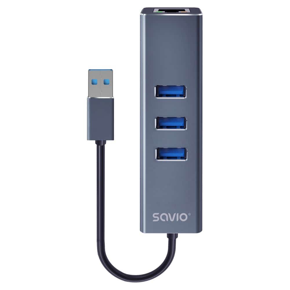 SAVIO AK-58 Hub USB-A 3-Portowy z Adapterem RJ-45