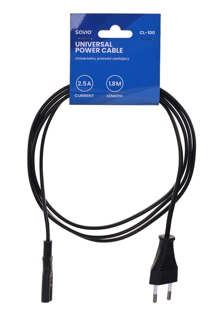 Kabel SAVIO CL-100, 1,8m, czarny, 2-Pin F - Euro M