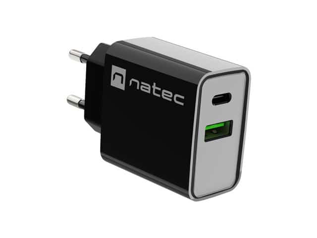 NATEC RIBERA USB-A + USB-C 20W Ładowarka Czarna