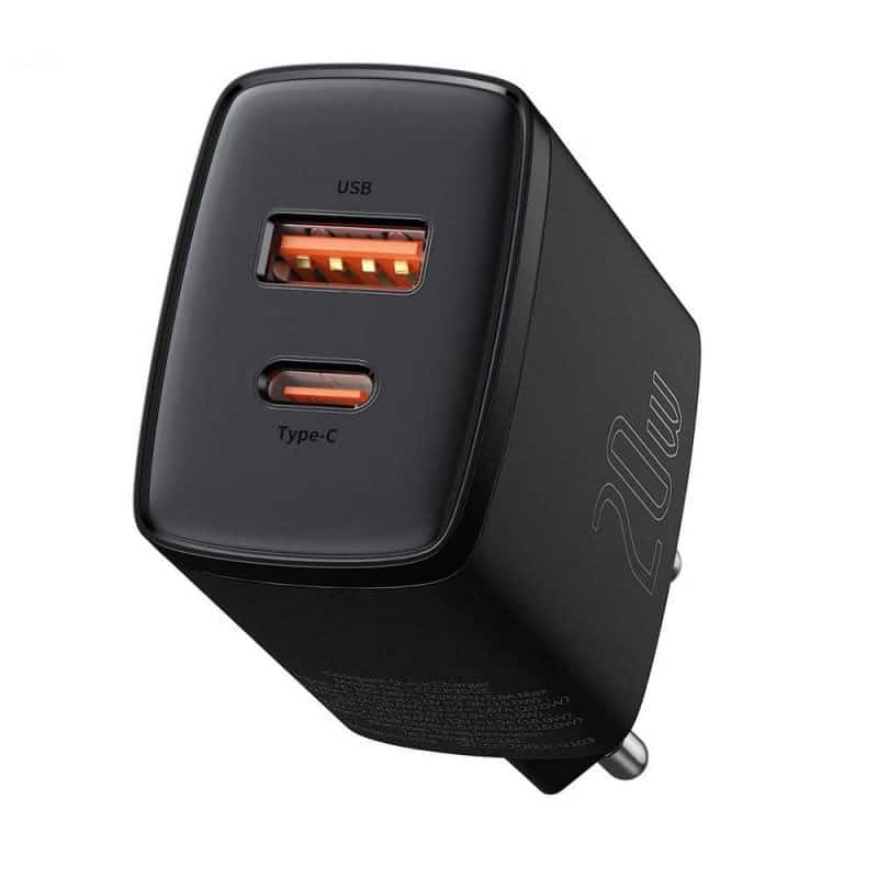 BASEUS ŁADOWARKA SIECIOWA USB, USB-C CZARNA