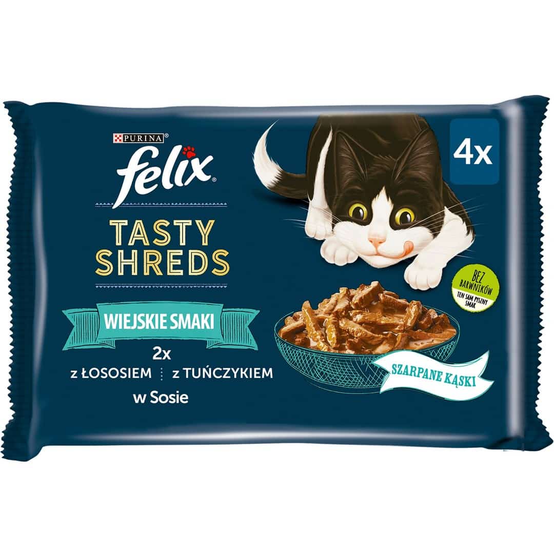 FELIX Tasty Shreds - łosoś i tuńczyk, 4x 80g