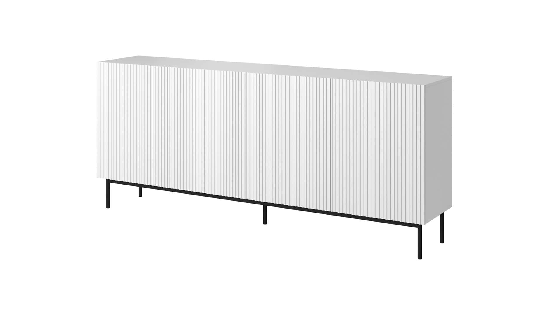 Komoda PAFOS 200x40x102 biały mat na czarnym stelażu