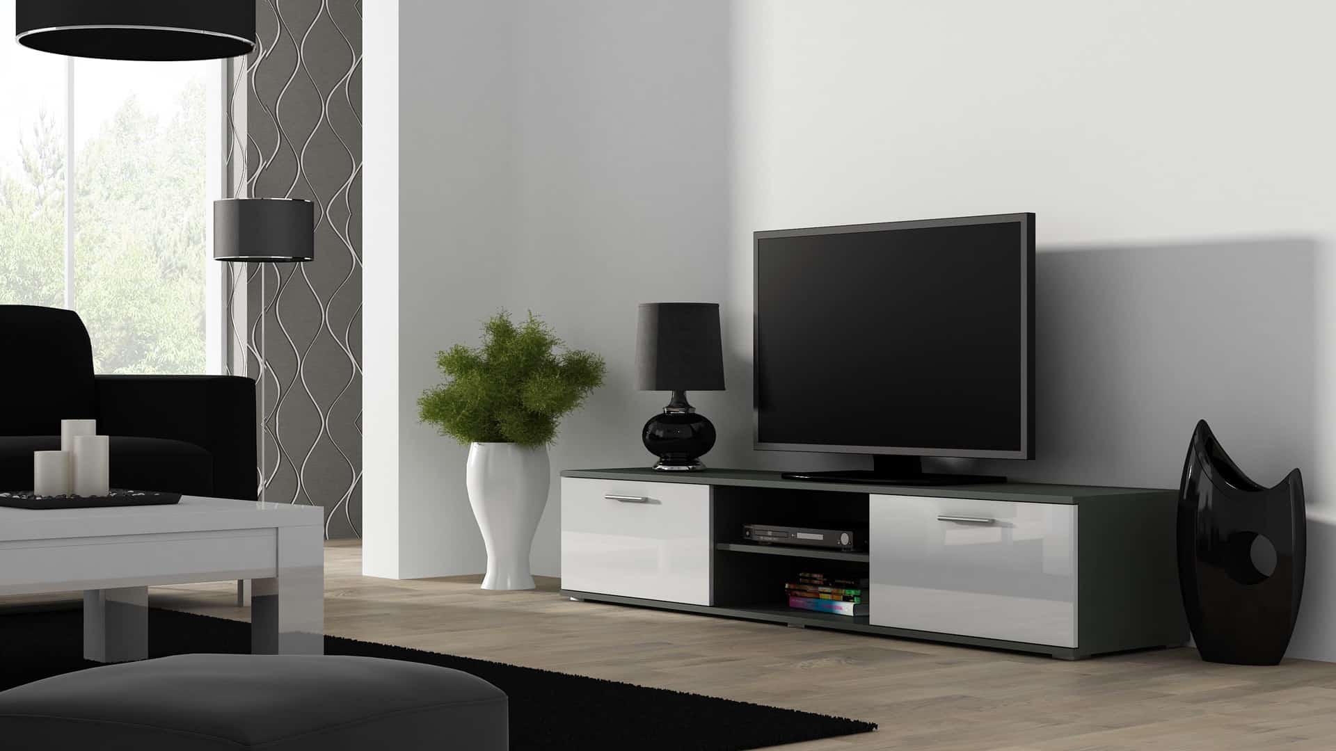 Szafka RTV SOHO 180 szary/biały połysk