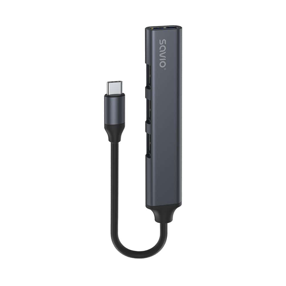 SAVIO HUB USB-A - 3 x USB-A 2.0, 1 x USB-A 3.0, Szary