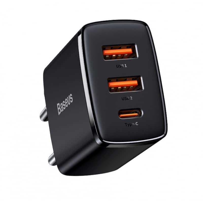 BASEUS ŁADOWARKA SIECIOWA 2XUSB, USB-C CZARNA