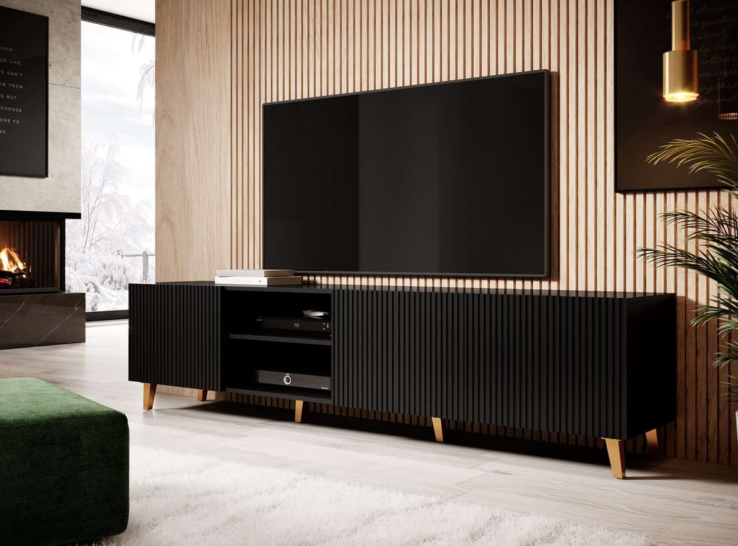 Szafka RTV PAFOS 200x40x52, czarny mat