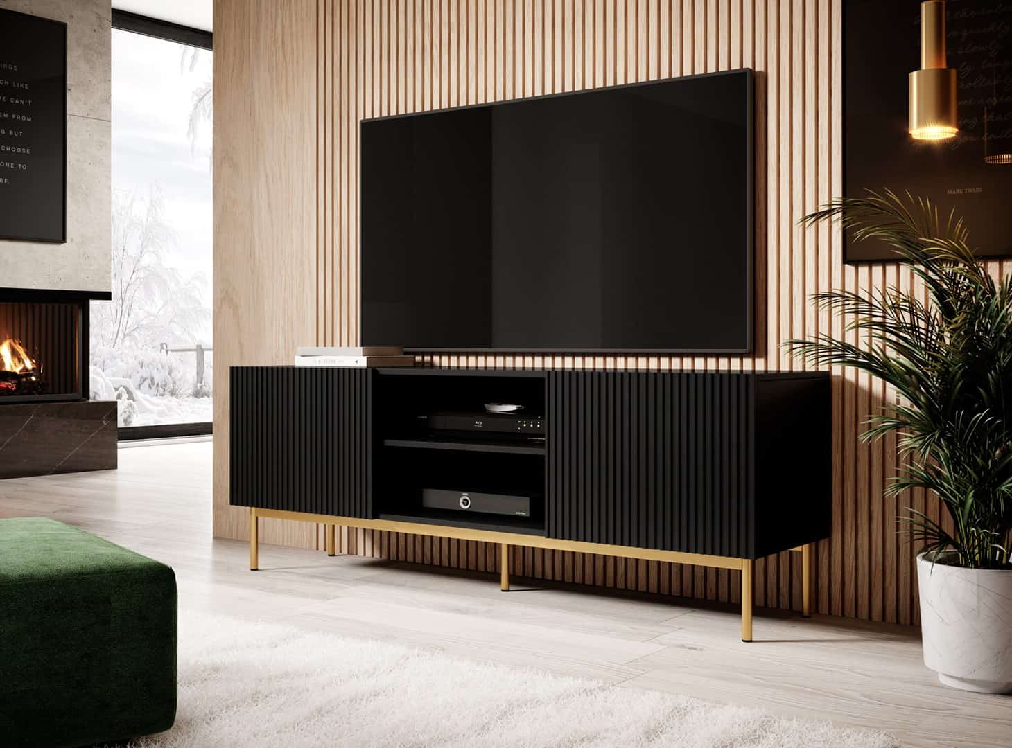 Szafka RTV PAFOS 150x40x60, czarny mat