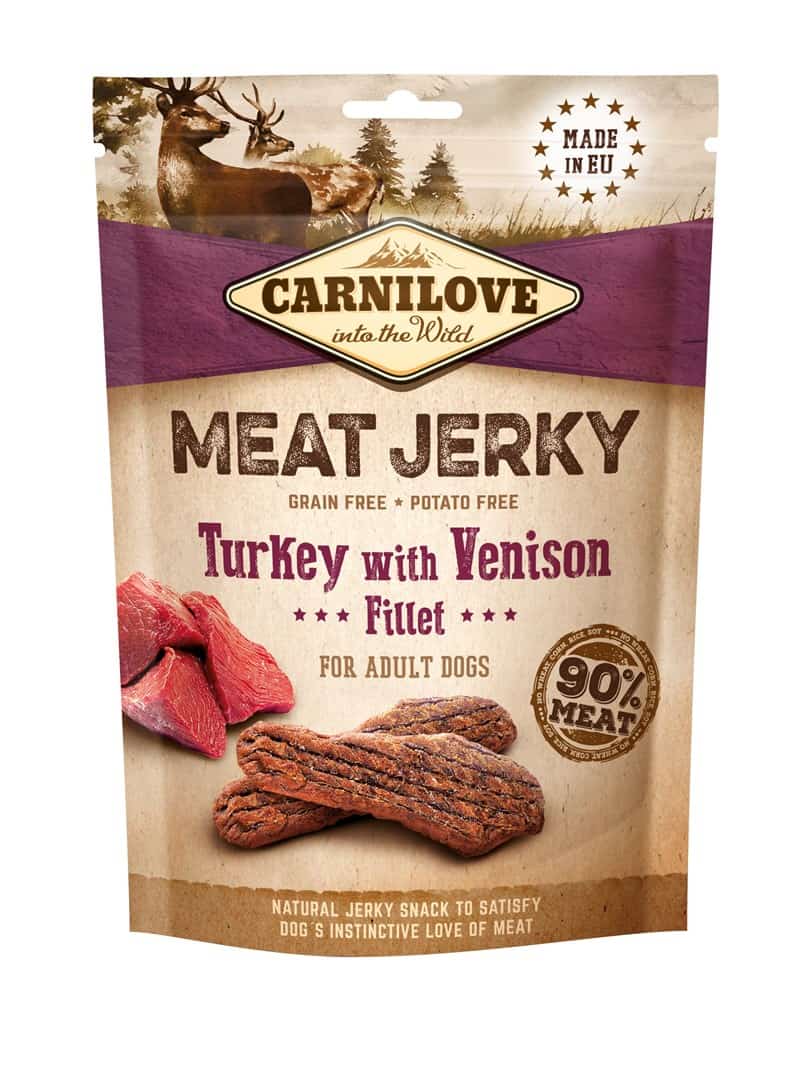 Karma sucha Carnilove Jerky z indykiem i filetem z jelenia 100g