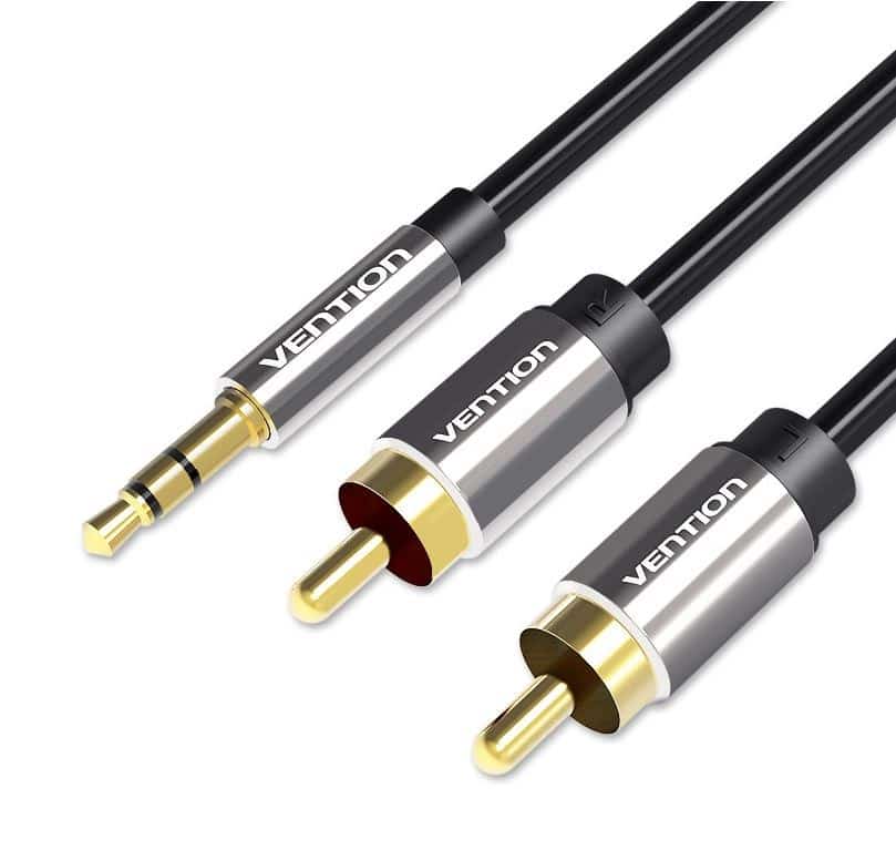 Kabel audio 3,5 mm na 2RCA, 2m, czarny