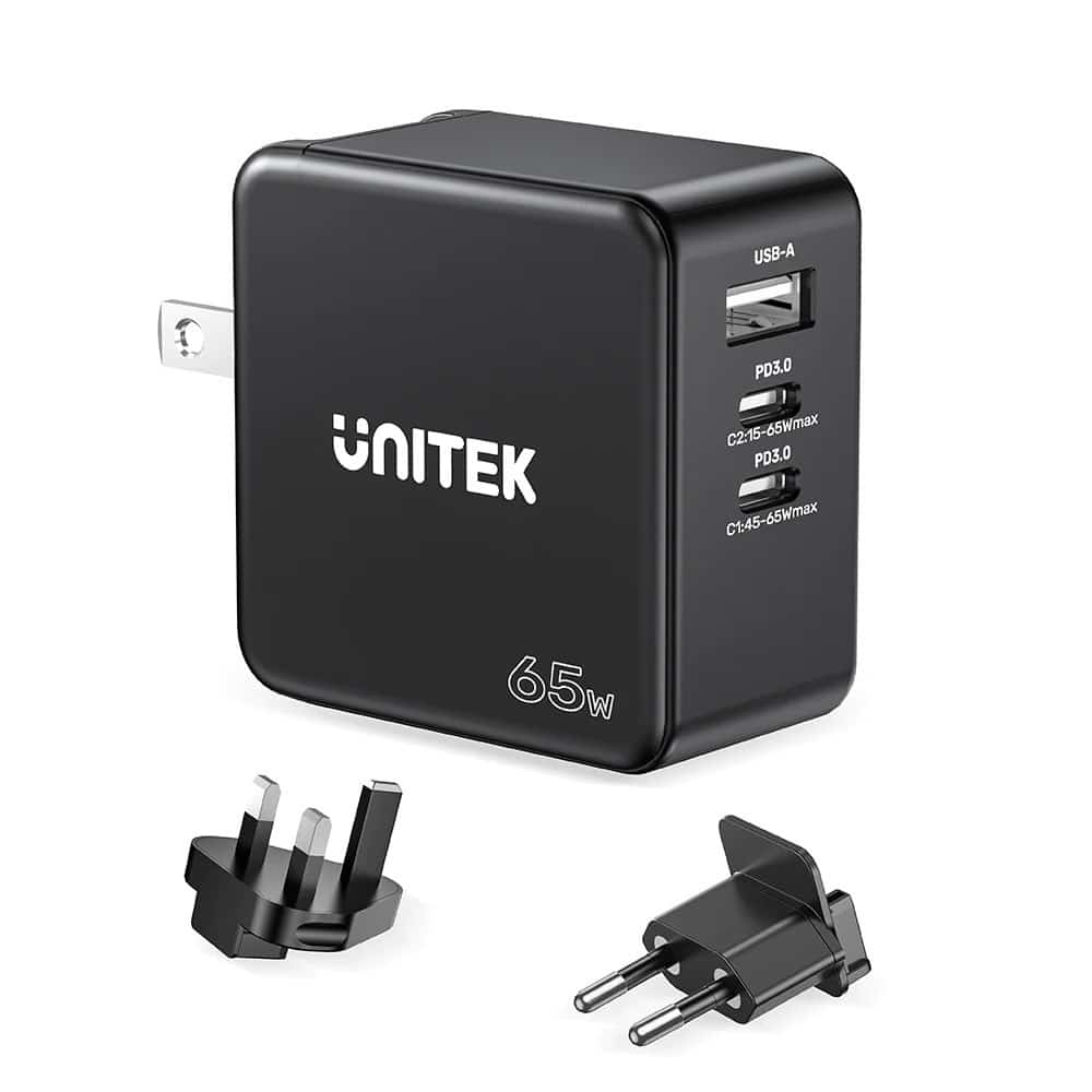 UNITEK ŁADOWARKA GAN PD 65W 2X USB-C, USB-A