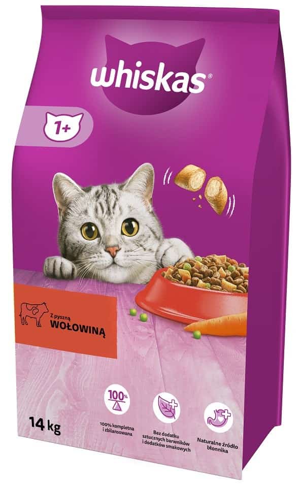 WHISKAS z Pyszną Wołowiną - 14 kg dla kotów