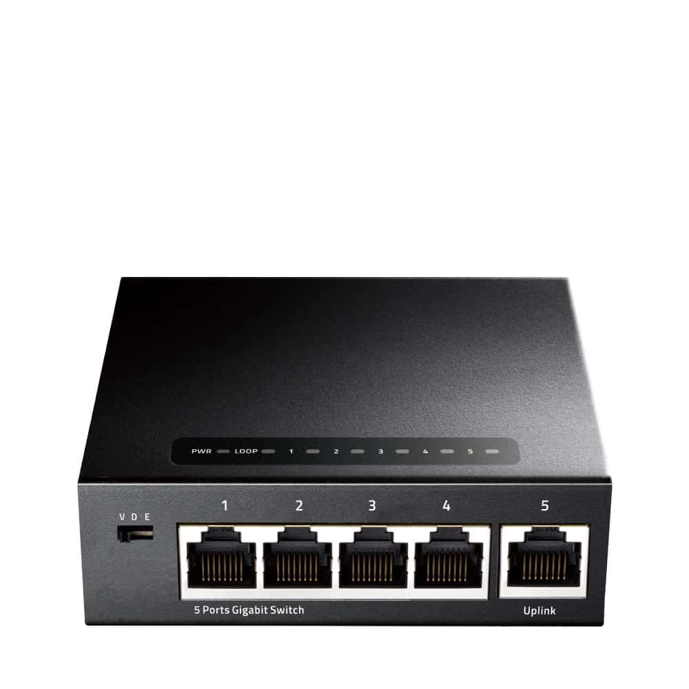 Switch CUDY GS105 - Czarny, Diody LED