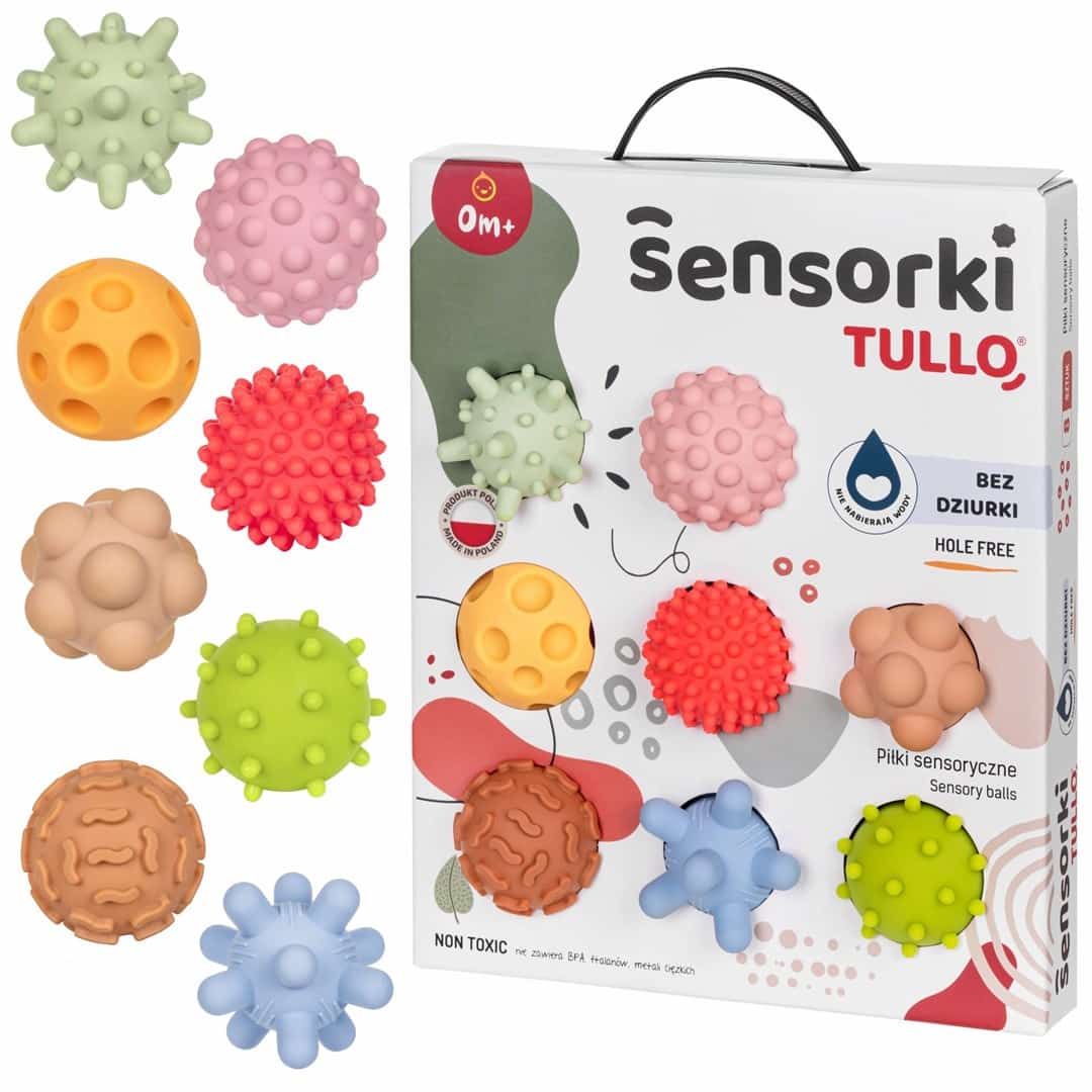 TULLO Piłki sensoryczne bez dziur, pastelowe 8 szt.