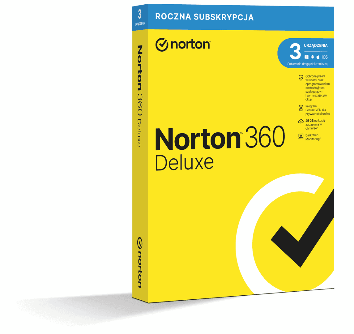 Oprogramowanie antywirusowe Norton 360 Deluxe - 3 stanowiska, 12 miesięcy, wersja do pobrania