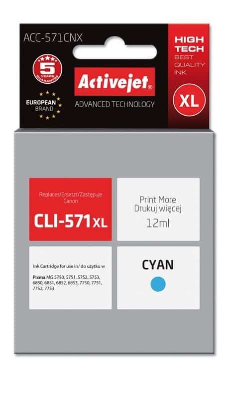 Activejet ACC-571CNX Tusz Zamiennik dla Canon CLI-571XLC