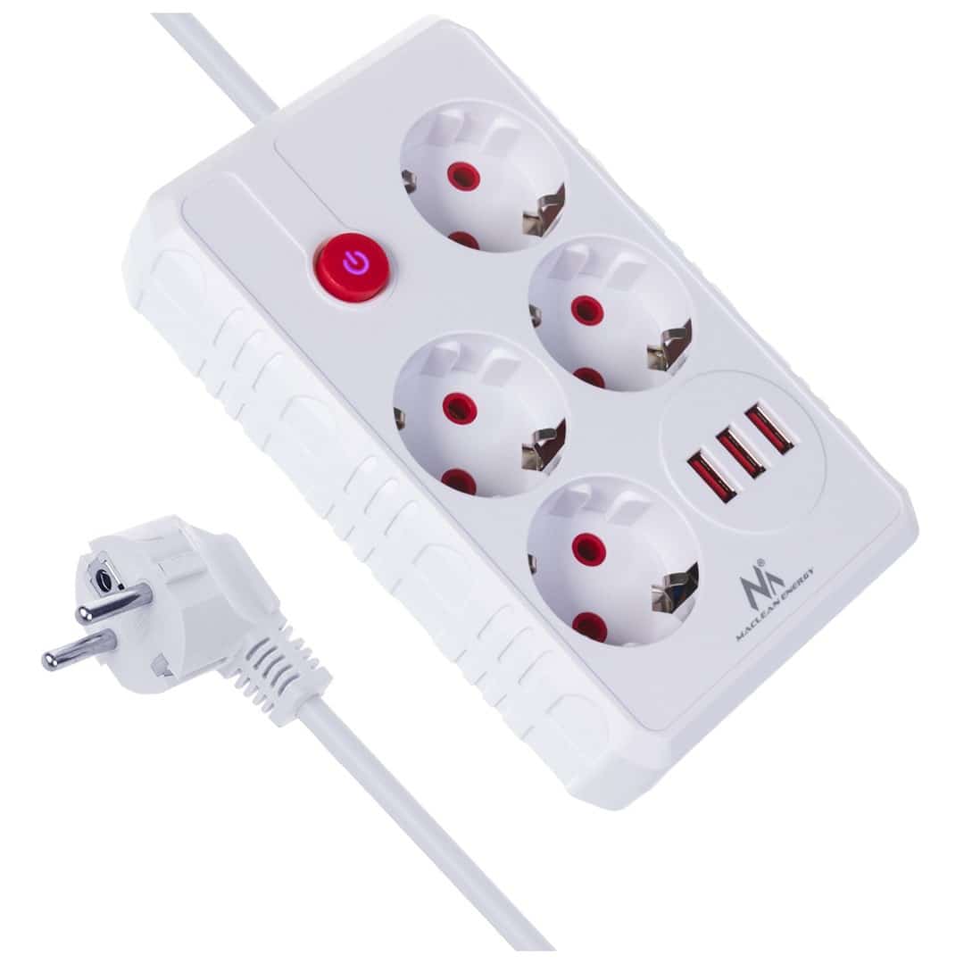 MACLEAN MCE393 W - Listwa zasilająca 4 gniazda + 3 USB, 3m