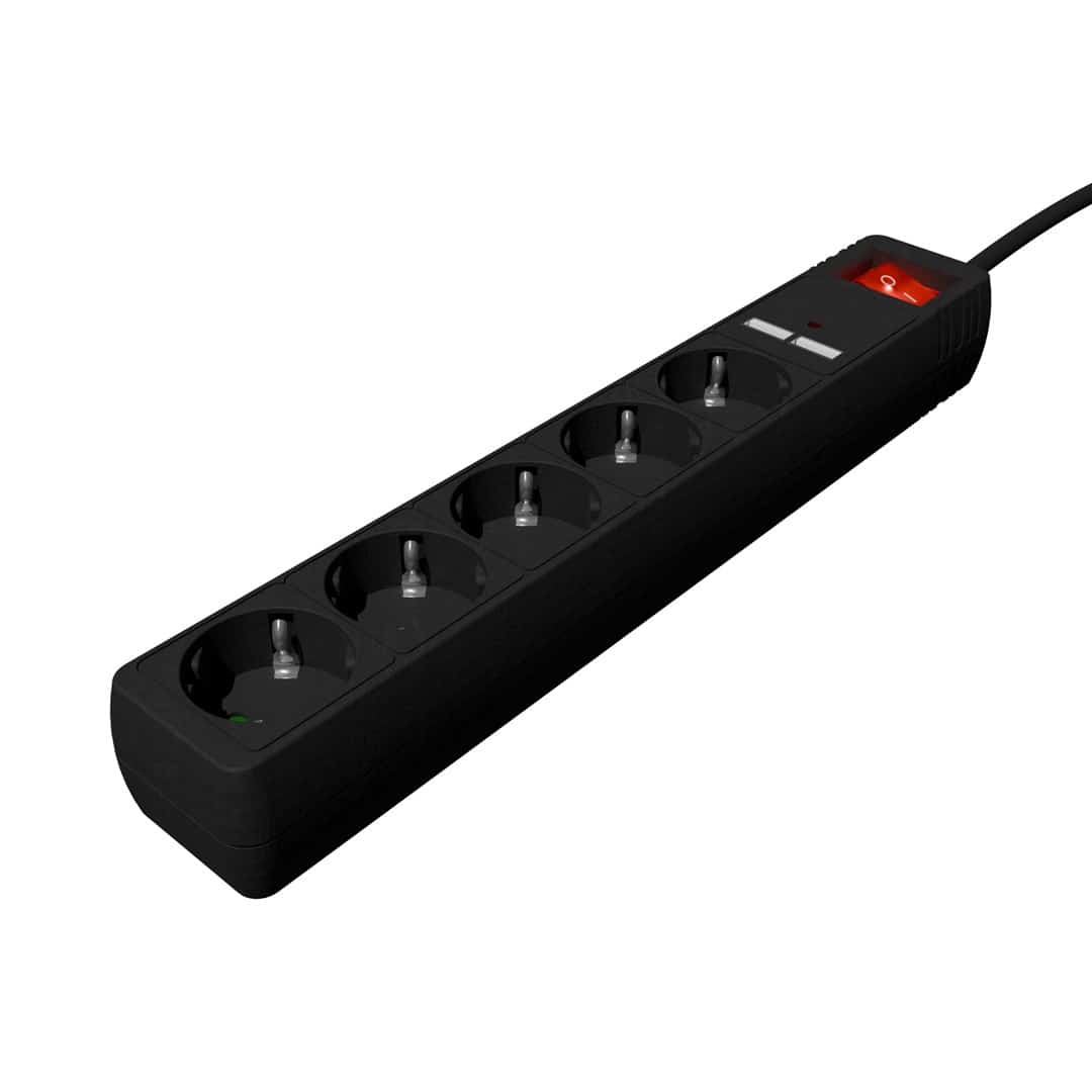 GEMBIRD Listwa Zasilają 5xSCHUKO + 2xUSB, 1,5m, Czarny